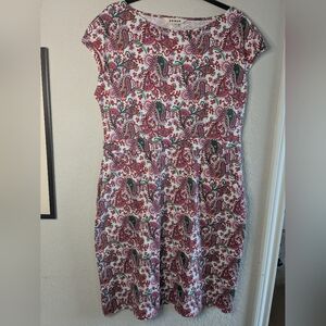 Boden Midi Shift Dress Size 14 100% Cotton Jersey Cap Sleeves Pockets Like New